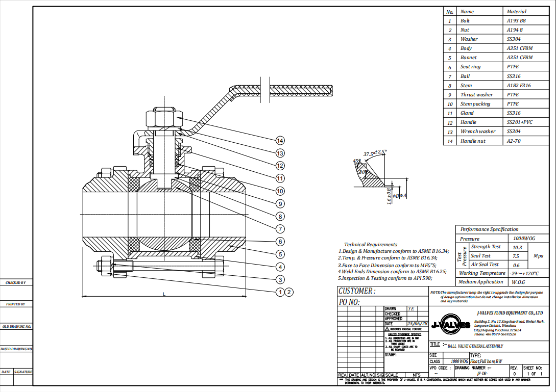 Butt Welded 3PC ball valve