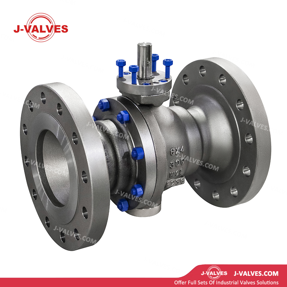 China-Made J-Valves 6*4 inch ANSI Class 300 Carbon Steel WCB Bolted Bonnet With Top Flange Short Stem Flange End Gear/Electric/Pneumatic Operation 2PC Reduce Bore Trunnion Mounted Ball Valve