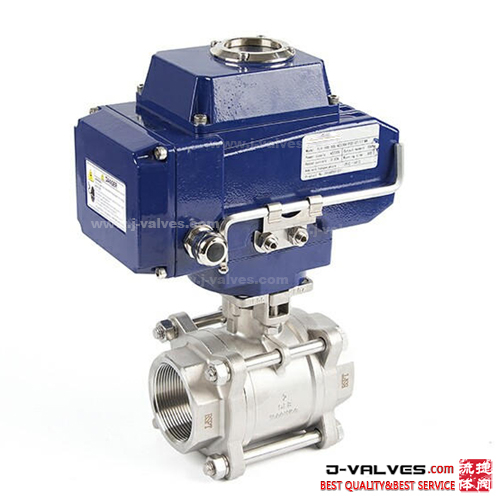Electric Actuator 3PC Stainless Steel Thread Ends Floating Ball Valve
