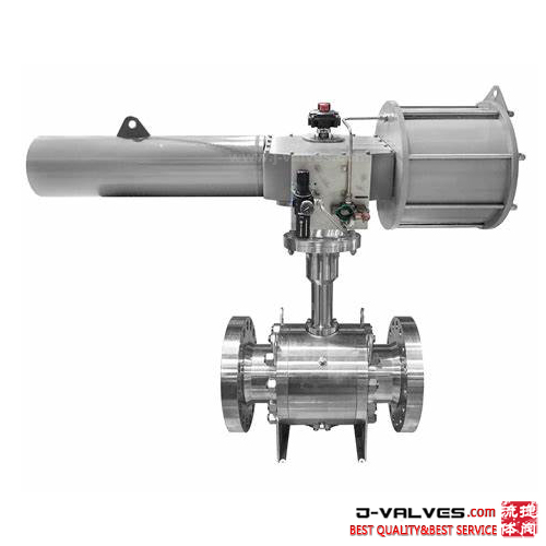 Pneumatic Single Acting Spring Return 3 Piece Flanged Ends Stainless Steel Metal Seal Trunnion Ball Valve