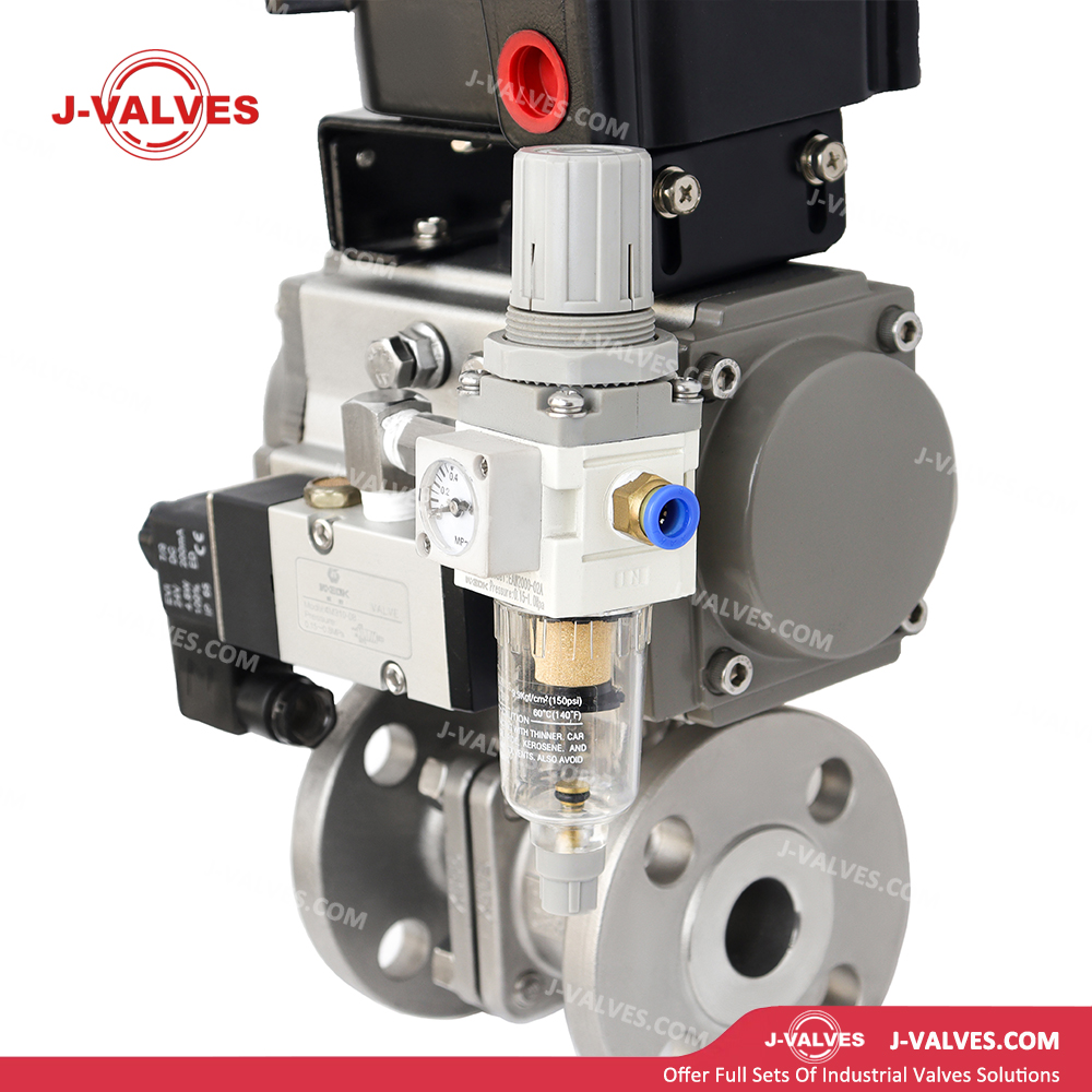 Quality Industrial Valve Product Made in China J-Valves 150LB Two Piece Pneumatic Stainless Steel Flanged Ball Valve with Air Filter, Limit Switch, Solenoid Valve, Positioner