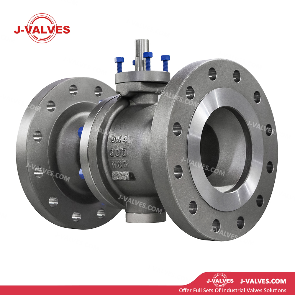 China-Made J-Valves 6*4 inch ANSI Class 300 Carbon Steel WCB Bolted Bonnet With Top Flange Short Stem Flange End Gear/Electric/Pneumatic Operation 2PC Reduce Bore Trunnion Mounted Ball Valve