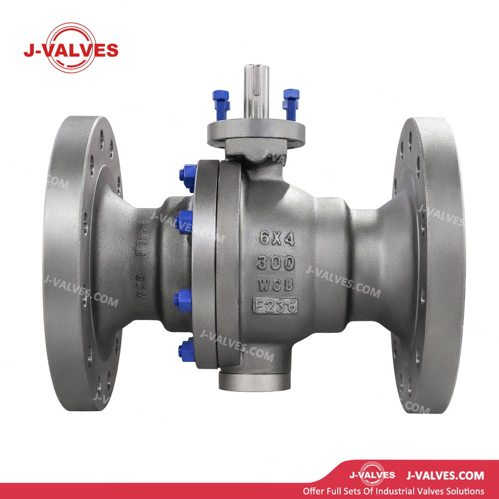 China-Made J-Valves 6*4 inch ANSI Class 300 Carbon Steel WCB Bolted Bonnet With Top Flange Short Stem Flange End Gear/Electric/Pneumatic Operation 2PC Reduce Bore Trunnion Mounted Ball Valve
