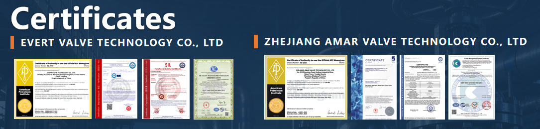 Our certificates include API 6D, ISO 9001 and CE (EU) certificates.