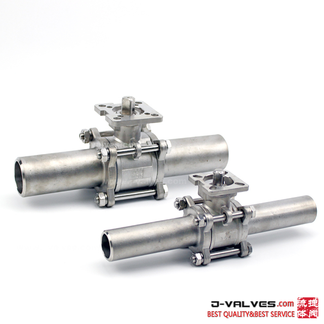 3PC 1000psi Long Welded Stainless Steel Ball Valve with ISO5211 Mounting