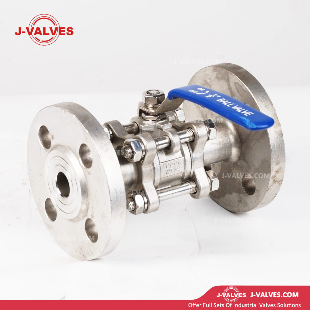 J-Valves Made in China 3PC Ball Valve Flange End Direct Mounting Pad 304/316 1000wog Ball Valve