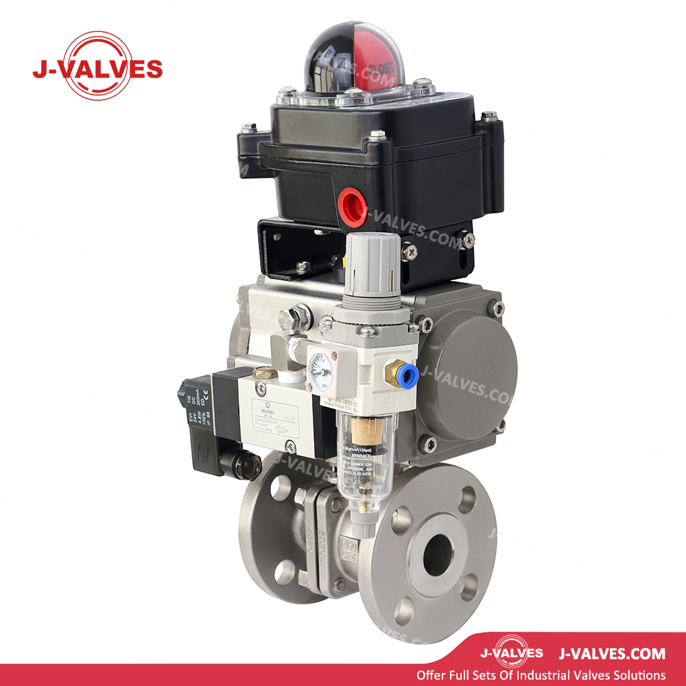 Quality Industrial Valve Product Made in China J-Valves 150LB Two Piece Pneumatic Stainless Steel Flanged Ball Valve with Air Filter, Limit Switch, Solenoid Valve, Positioner