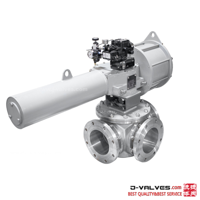 Pneumatic Single Acting Spring Return 3-Way L Port Or T Port Stainless Steel Trunnion Ball Valve