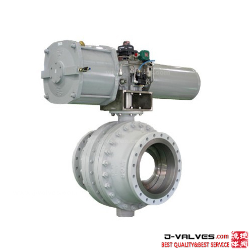 Pneumatic Single Acting Spring Return 3PC Cast Steel Metal Sealed Trunnion Flanged Ball Valve